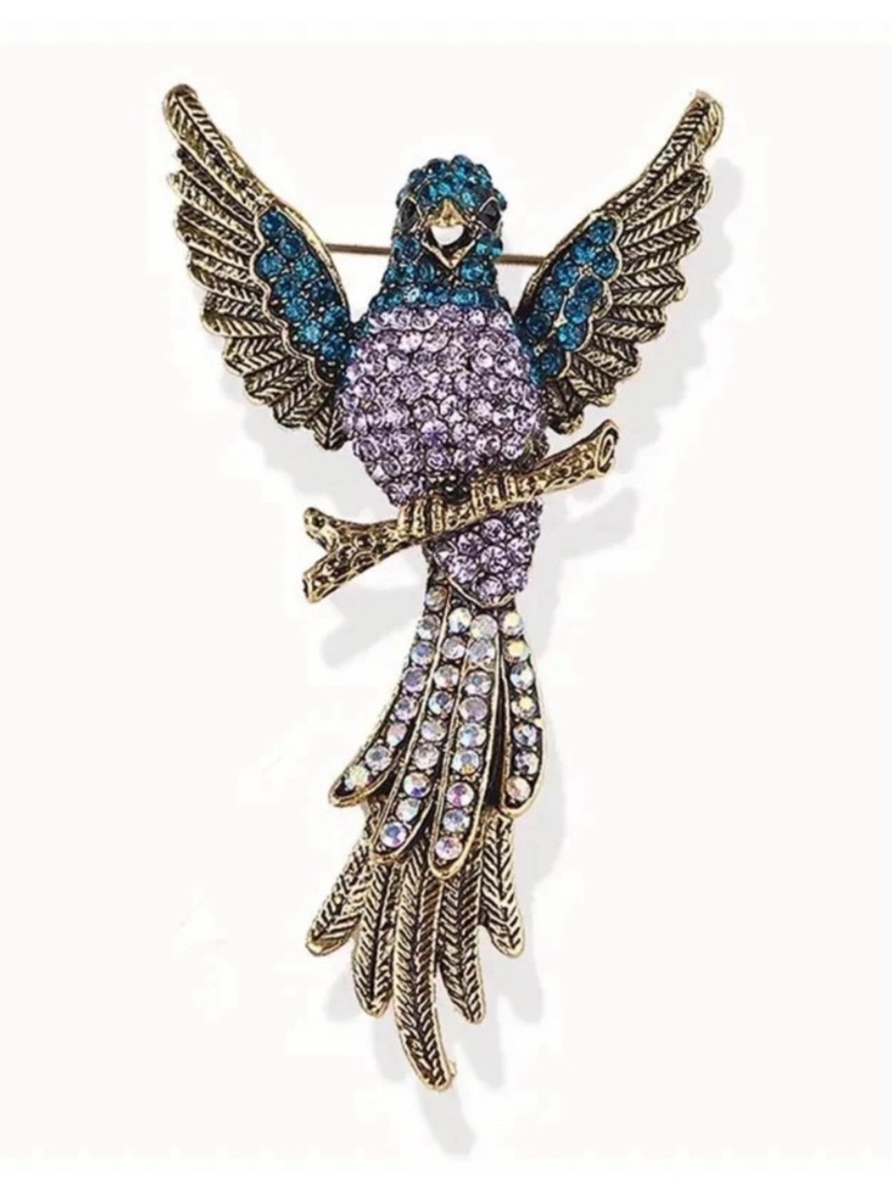 Elegant Gold and Multicolor Bird Brooch - Picture 4 of 5